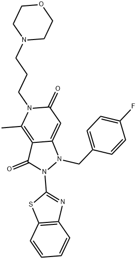 2-(BENZO[D]THIAZOL-2-YL)-1-(4-FLUOROBENZYL)-4-METHYL-5-(3-MORPHOLINOPROPYL)-1,2-DIHYDRO-5H-PYRAZOLO[4,3-C]PYRIDINE-3,6-DIONE Struktur