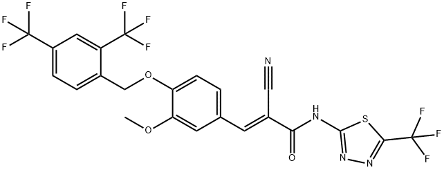 3-[4-(2,4-BIS-TRIFLUOROMETHYLBENZYLOXY)-3-METHOXYPHENYL]-2-CYANO-N-(5-TRIFLUOROMETHYL-1,3,4-THIADIAZOL-2-YL)ACRYLAMIDE Struktur