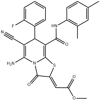 (Z)-METHYL 2-(5-AMINO-6-CYANO-8-(2,4-DIMETHYLPHENYLCARBAMOYL)-7-(2-FLUOROPHENYL)-3-OXO-3H-THIAZOLO[3,2-A]PYRIDIN-2(7H)-YLIDENE)ACETATE COMPOUND WITH METHANE (1:1) Struktur