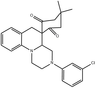 SPIRO[5,5-DIMETHYL-1,3-CYCLOHEXANEDIONE-2,5'-(3'-(3'-CHLOROPHENYL)-2',3',4',4A',5',6'-HEXAHYDRO-1'H-PYRAZINO[1',2'-A]QUINOLINE)] Struktur