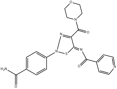 N-[(5Z)-2-[4-(AMINOCARBONYL)PHENYL]-4-(MORPHOLIN-4-YLCARBONYL)-1,2,3-THIADIAZOL-5(2H)-YLIDENE]ISONICOTINAMIDE Struktur