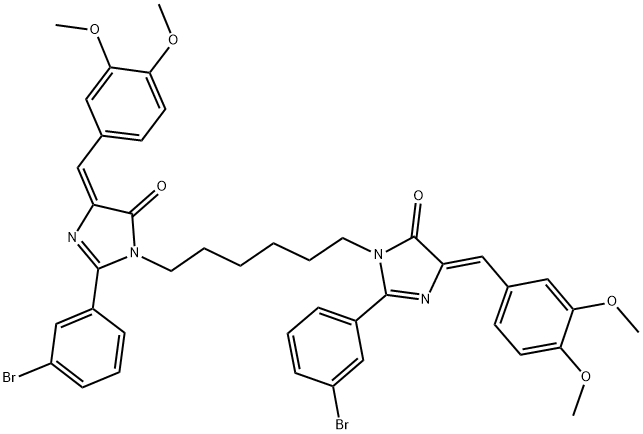 (Z)-2-(3-BROMOPHENYL)-1-(6-((E)-2-(3-BROMOPHENYL)-4-(3,4-DIMETHOXYBENZYLIDENE)-5-OXO-4,5-DIHYDROIMIDAZOL-1-YL)HEXYL)-4-(3,4-DIMETHOXYBENZYLIDENE)-1H-IMIDAZOL-5(4H)-ONE Struktur