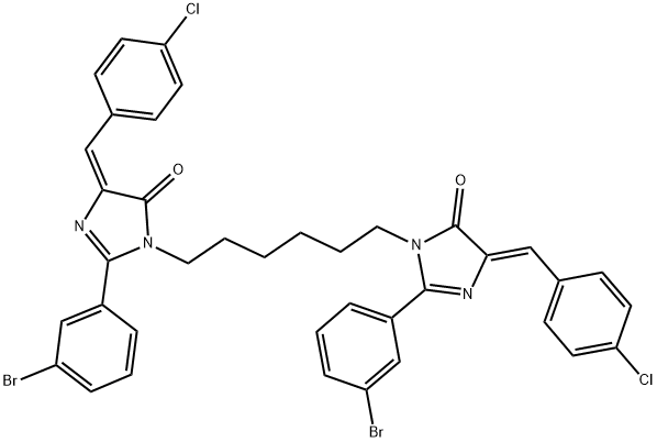 (Z)-2-(3-BROMOPHENYL)-1-(6-((E)-2-(3-BROMOPHENYL)-4-(4-CHLOROBENZYLIDENE)-5-OXO-4,5-DIHYDROIMIDAZOL-1-YL)HEXYL)-4-(4-CHLOROBENZYLIDENE)-1H-IMIDAZOL-5(4H)-ONE Struktur