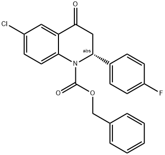 (2R)-1-BENZYLOXYCARBONYL-6-CHLORO-2-(4-FLUOROPHENYL)-2,3-DIHYDRO-4-QUINOLONE Struktur