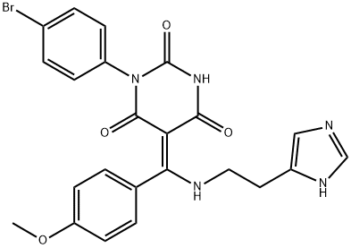 (E)-5-((2-(1H-IMIDAZOL-5-YL)ETHYLAMINO)(4-METHOXYPHENYL)METHYLENE)-1-(4-BROMOPHENYL)PYRIMIDINE-2,4,6(1H,3H,5H)-TRIONE Struktur