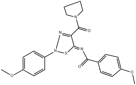 4-METHOXY-N-[2-(4-METHOXYPHENYL)-4-(1-PYRROLIDINYLCARBONYL)-1,2,3-THIADIAZOL-5(2H)-YLIDENE]BENZAMIDE Struktur