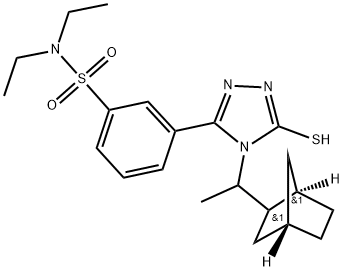 3-[4-(1-BICYCLO[2.2.1]HEPT-2-YL-ETHYL)-5-MERCAPTO-4H-[1,2,4]TRIAZOL-3-YL]-N,N-DIETHYL-BENZENESULFONAMIDE Struktur