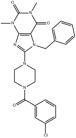 8-(4-(3-CHLOROBENZOYL)PIPERAZIN-1-YL)-7-BENZYL-1,3-DIMETHYL-3,7-DIHYDRO-1H-PURINE-2,6-DIONE Struktur