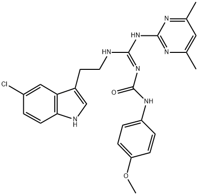 (E)-1-((2-(5-CHLORO-1H-INDOL-3-YL)ETHYLAMINO)(4,6-DIMETHYLPYRIMIDIN-2-YLAMINO)METHYLENE)-3-(4-METHOXYPHENYL)UREA Struktur