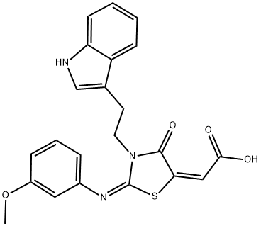 (2E)-{(2E)-3-[2-(1H-INDOL-3-YL)ETHYL]-2-[(3-METHOXYPHENYL)IMINO]-4-OXO-1,3-THIAZOLIDIN-5-YLIDENE}ACETIC ACID Struktur