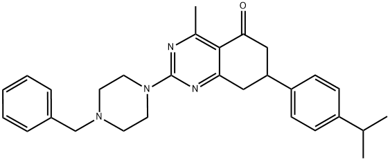 2-(4-BENZYL-1-PIPERAZINYL)-7-(4-ISOPROPYLPHENYL)-4-METHYL-7,8-DIHYDRO-5(6H)-QUINAZOLINONE Struktur