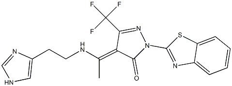 (4E)-2-(1,3-BENZOTHIAZOL-2-YL)-4-(1-{[2-(1H-IMIDAZOL-4-YL)ETHYL]AMINO}ETHYLIDENE)-5-(TRIFLUOROMETHYL)-2,4-DIHYDRO-3H-PYRAZOL-3-ONE Struktur