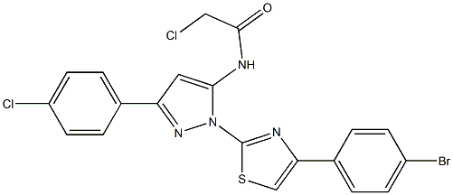 N-[1-[4-(4-BROMOPHENYL)-1,3-THIAZOL-2-YL]-3-(4-CHLOROPHENYL)-1H-PYRAZOL-5-YL]-2-CHLOROACETAMIDE Struktur