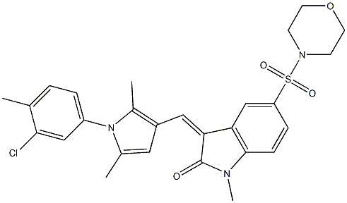 (Z)-3-((1-(3-CHLORO-4-METHYLPHENYL)-2,5-DIMETHYL-1H-PYRROL-3-YL)METHYLENE)-1-METHYL-5-(MORPHOLINOSULFONYL)INDOLIN-2-ONE Struktur