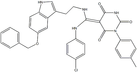 (Z)-5-((2-(5-(BENZYLOXY)-1H-INDOL-3-YL)ETHYLAMINO)(4-CHLOROPHENYLAMINO)METHYLENE)-1-P-TOLYLPYRIMIDINE-2,4,6(1H,3H,5H)-TRIONE Struktur