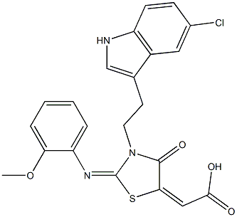 (2E)-{(2E)-3-[2-(5-CHLORO-1H-INDOL-3-YL)ETHYL]-2-[(2-METHOXYPHENYL)IMINO]-4-OXO-1,3-THIAZOLIDIN-5-YLIDENE}ACETIC ACID Struktur