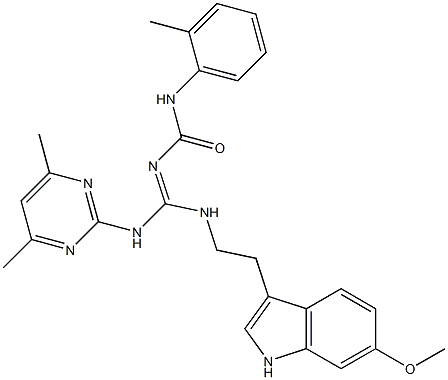 N-((E)-[(4,6-DIMETHYL-2-PYRIMIDINYL)AMINO]{[2-(6-METHOXY-1H-INDOL-3-YL)ETHYL]AMINO}METHYLIDENE)-N'-(2-METHYLPHENYL)UREA Struktur