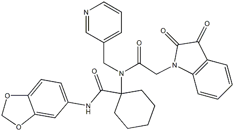 N-(BENZO[D][1,3]DIOXOL-5-YL)-1-(2-(2,3-DIOXOINDOLIN-1-YL)-N-(PYRIDIN-3-YLMETHYL)ACETAMIDO)CYCLOHEXANECARBOXAMIDE Struktur