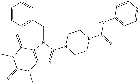 4-(1,3-DIMETHYL-7-BENZYL-2,6-DIOXO-2,3,6,7-TETRAHYDRO-1H-PURIN-8-YL)-N-PHENYLPIPERAZINE-1-CARBOTHIOAMIDE Struktur