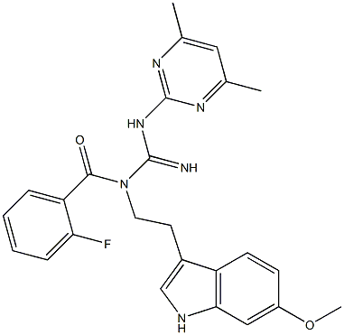 N-(4,6-DIMETHYL-2-PYRIMIDINYL)-N'-(2-FLUOROBENZOYL)-N'-[2-(6-METHOXY-1H-INDOL-3-YL)ETHYL]GUANIDINE Struktur