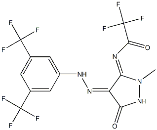 N-((3Z,4E)-4-{[3,5-BIS(TRIFLUOROMETHYL)PHENYL]HYDRAZONO}-2-METHYL-5-OXOPYRAZOLIDIN-3-YLIDENE)-2,2,2-TRIFLUOROACETAMIDE Struktur