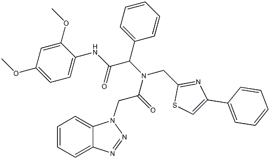 2-(2-(1H-BENZO[D][1,2,3]TRIAZOL-1-YL)-N-((4-PHENYLTHIAZOL-2-YL)METHYL)ACETAMIDO)-N-(2,4-DIMETHOXYPHENYL)-2-PHENYLACETAMIDE Struktur