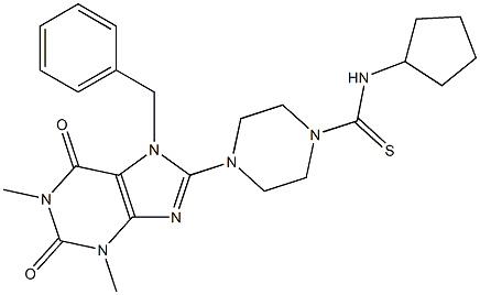 N-CYCLOPENTYL-4-(1,3-DIMETHYL-7-BENZYL-2,6-DIOXO-2,3,6,7-TETRAHYDRO-1H-PURIN-8-YL)PIPERAZINE-1-CARBOTHIOAMIDE Struktur