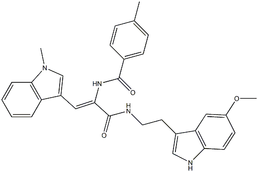 (Z)-N-(3-(2-(5-METHOXY-1H-INDOL-3-YL)ETHYLAMINO)-1-(1-METHYL-1H-INDOL-3-YL)-3-OXOPROP-1-EN-2-YL)-4-METHYLBENZAMIDE Struktur