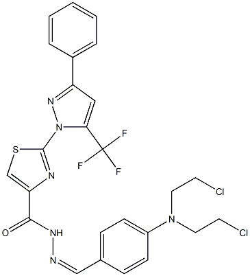 (Z)-N'-(4-(BIS(2-CHLOROETHYL)AMINO)BENZYLIDENE)-2-(3-PHENYL-5-(TRIFLUOROMETHYL)-1H-PYRAZOL-1-YL)THIAZOLE-4-CARBOHYDRAZIDE Struktur