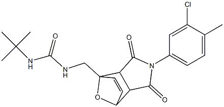 N-(TERT-BUTYL)-N'-{[4-(3-CHLORO-4-METHYLPHENYL)-3,5-DIOXO-10-OXA-4-AZATRICYCLO[5.2.1.0~2,6~]DEC-8-EN-1-YL]METHYL}UREA Struktur