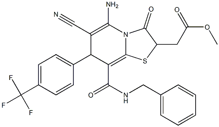 METHYL 2-(5-AMINO-8-(BENZYLCARBAMOYL)-6-CYANO-3-OXO-7-(4-(TRIFLUOROMETHYL)PHENYL)-3,7-DIHYDRO-2H-THIAZOLO[3,2-A]PYRIDIN-2-YL)ACETATE Struktur