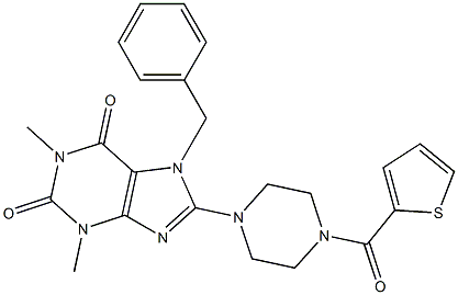 7-BENZYL-1,3-DIMETHYL-8-[4-(THIEN-2-YLCARBONYL)PIPERAZIN-1-YL]-3,7-DIHYDRO-1H-PURINE-2,6-DIONE Struktur