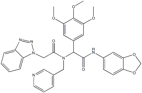 2-(2-(1H-BENZO[D][1,2,3]TRIAZOL-1-YL)-N-(PYRIDIN-3-YLMETHYL)ACETAMIDO)-N-(BENZO[D][1,3]DIOXOL-5-YL)-2-(3,4,5-TRIMETHOXYPHENYL)ACETAMIDE Struktur