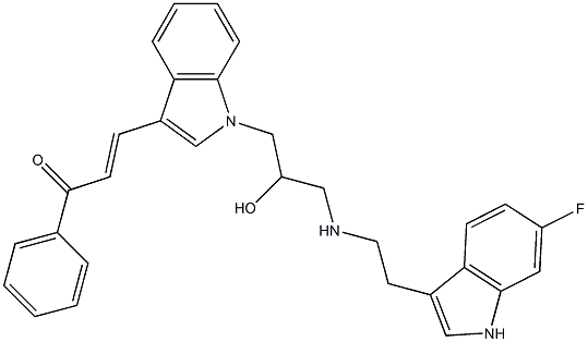 (E)-3-(1-(3-(2-(6-FLUORO-1H-INDOL-3-YL)ETHYLAMINO)-2-HYDROXYPROPYL)-1H-INDOL-3-YL)-1-PHENYLPROP-2-EN-1-ONE Struktur