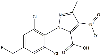 1-[2,6-DICHLORO-4-(FLUOROMETHYL)PHENYL]-3-METHYL-4-NITRO-1H-PYRAZOLE-5-CARBOXYLIC ACID Struktur