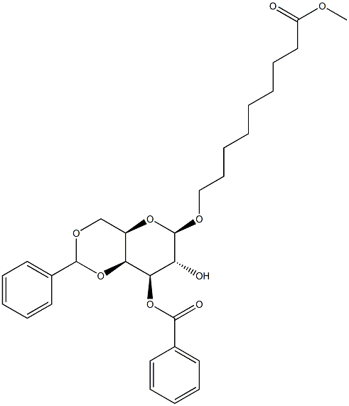 8-METHOXYCARBONYLOCT-1-YL 3-O-BENZOYL-4,6-O-BENZYLIDENE-BETA-D-GALACTOPYRANOSIDE Struktur