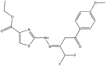 (E)-ETHYL 2-(2-(1,1-DIFLUORO-4-(4-METHOXYPHENYL)-4-OXOBUTAN-2-YLIDENE)HYDRAZINYL)THIAZOLE-4-CARBOXYLATE Struktur