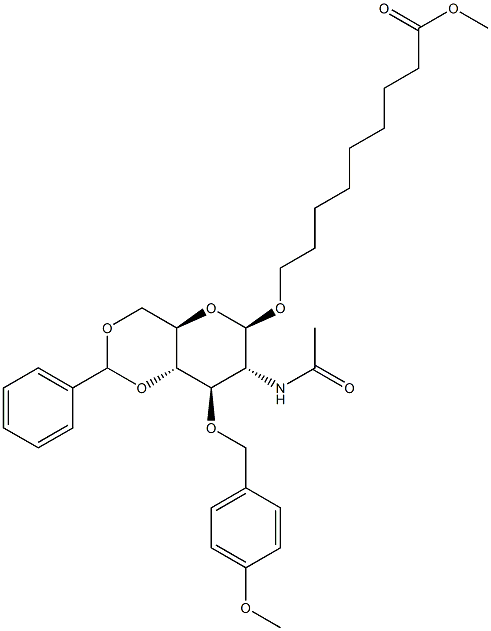 8-METHOXYCARBONYLOCT-1-YL 2-ACETAMIDO-4,6-O-BENZYLIDENE-3-O-(4-METHOXYBENZYL)-2-DEOXY-BETA-D-GLUCOPYRANOSIDE Struktur