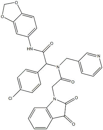 N-(BENZO[D][1,3]DIOXOL-5-YL)-2-(4-CHLOROPHENYL)-2-(2-(2,3-DIOXOINDOLIN-1-YL)-N-(PYRIDIN-3-YLMETHYL)ACETAMIDO)ACETAMIDE Struktur