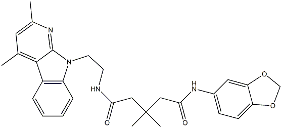 N1-(BENZO[D][1,3]DIOXOL-5-YL)-N5-(2-(2,4-DIMETHYL-9H-PYRIDO[2,3-B]INDOL-9-YL)ETHYL)-3,3-DIMETHYLPENTANEDIAMIDE Struktur