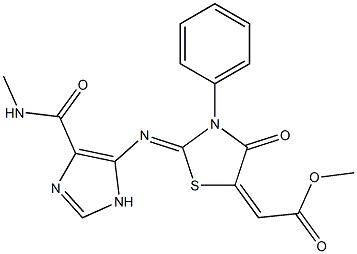 METHYL (2Z)-[(2Z)-2-({4-[(METHYLAMINO)CARBONYL]-1H-IMIDAZOL-5-YL}IMINO)-4-OXO-3-PHENYL-1,3-THIAZOLIDIN-5-YLIDENE]ACETATE Struktur