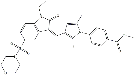 (Z)-METHYL 4-(3-((1-ETHYL-5-(MORPHOLINOSULFONYL)-2-OXOINDOLIN-3-YLIDENE)METHYL)-2,5-DIMETHYL-1H-PYRROL-1-YL)BENZOATE Struktur