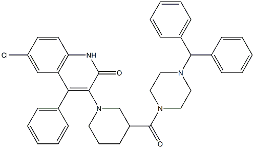 3-(3-(4-BENZHYDRYLPIPERAZINE-1-CARBONYL)PIPERIDIN-1-YL)-6-CHLORO-4-PHENYLQUINOLIN-2(1H)-ONE Struktur