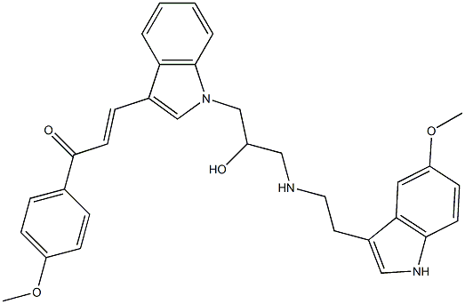 (E)-3-(1-(2-HYDROXY-3-(2-(5-METHOXY-1H-INDOL-3-YL)ETHYLAMINO)PROPYL)-1H-INDOL-3-YL)-1-(4-METHOXYPHENYL)PROP-2-EN-1-ONE Struktur