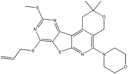 8-(ALLYLSULFANYL)-2,2-DIMETHYL-10-(METHYLSULFANYL)-5-(4-MORPHOLINYL)-1,4-DIHYDRO-2H-PYRANO[4',3':4',5']PYRIDO[3',2':4,5]THIENO[3,2-D]PYRIMIDINE Struktur