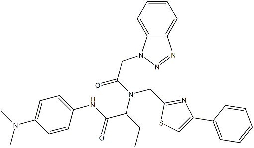 2-(2-(1H-BENZO[D][1,2,3]TRIAZOL-1-YL)-N-((4-PHENYLTHIAZOL-2-YL)METHYL)ACETAMIDO)-N-(4-(DIMETHYLAMINO)PHENYL)BUTANAMIDE Struktur