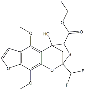 ETHYL 2-DIFLUOROMETHYL-5-HYDROXY-6,10-DIMETHOXY-4,5-DIHYDRO-2,5-METHANOFURO[3,2-H][1,3]BENZOXATHIEPINE-4-CARBOXYLATE Struktur