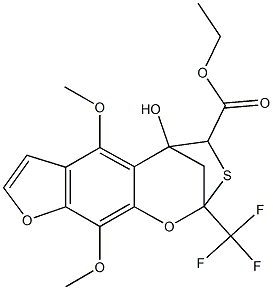 ETHYL 5-HYDROXY-6,10-DIMETHOXY-2-TRIFLUOROMETHYL-4,5-DIHYDRO-2,5-METHANOFURO[3,2-H][1,3]BENZOXATHIEPINE-4-CARBOXYLATE Struktur