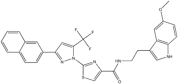 N-(2-(5-METHOXY-1H-INDOL-3-YL)ETHYL)-2-(3-(NAPHTHALEN-2-YL)-5-(TRIFLUOROMETHYL)-1H-PYRAZOL-1-YL)THIAZOLE-4-CARBOXAMIDE Struktur