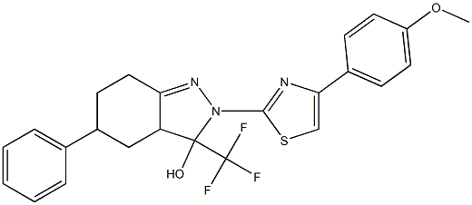 2-(4-(4-METHOXYPHENYL)THIAZOL-2-YL)-5-PHENYL-3-(TRIFLUOROMETHYL)-3,3A,4,5,6,7-HEXAHYDRO-2H-INDAZOL-3-OL Struktur